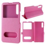 Silk Texture Dual Window Leather Stand Case for Huawei Honor 9X/9X Pro – Rose