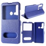 Silk Texture Dual Window Leather Stand Case for Huawei nova 5i / P20 lite (2019) – Blue