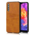 PU Leather Coated Hard PC Cell Casing Dual Card Slots Cover for Huawei P20 Pro – Brown