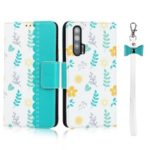Pattern Printing PU Leather + TPU Wallet Phone Case with Lanyard for Huawei Honor 20 Pro – Blue