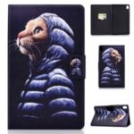 Patterned PU Leather Card Holder Stand Flip Cover for Huawei MediaPad M6 10.8-inch – Cat wearing Coat Rabbit
