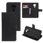Litchi Skin Leather Wallet Stand Phone Case for Huawei Mate 30 Lite/nova 5i Pro – Black