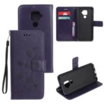 Imprint Butterfly Flowers Leather Wallet Cover for Huawei Mate 30 Lite / nova 5i Pro – Dark Purple