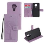 Imprint Tree Owl Leather Wallet Casing for Huawei Mate 30 Lite / nova 5i Pro – Light Purple