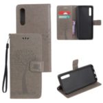 Imprint Tree and Owls Wallet Stand Flip Leather Shell for Huawei Honor 9X – Grey