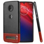 IMAK Ruiyi Series PU Leather Coated PC Cell Phone Case with Explosion-proof Screen Film for Motorola Moto Z4 – Black / Brown