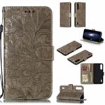 Imprinted Lace Flower Style Leather Wallet Casing for Xiaomi Mi CC9e / Mi A3 – Brown