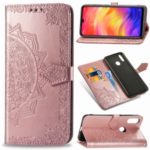 Embossed Mandala Flower Leather Wallet Case for Xiaomi Redmi Note 7 / Note 7 Pro (India) / Note 7S – Rose Gold