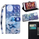 Printing Style Light Spot Decor Leather Wallet Phone Cover for Xiaomi Mi CC9e / Mi A3 – Moon and Wolf