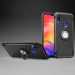 Carbon Fiber Texture TPU PC Hybrid Case with Kickstand Magnetic Metal Sheet for Xiaomi Redmi 7 – Black