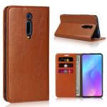 Crazy Horse Wallet Stand Genuine Leather Case for Xiaomi Redmi K20/K20 Pro/Mi 9T/Mi 9T Pro – Brown