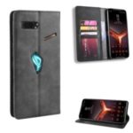 Retro Auto-absorbed PU Leather Wallet Cover Case for Asus ROG Phone II ZS660KL – Black