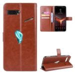 Crazy Horse Texture Leather Phone Shell Wallet Stand Case for Asus ROG Phone II ZS660KL – Brown