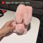 Rabbit Shape Fluffy Fur Coated TPU + PC Cellphone Cover with Rhinestone Decor for Oppo A5s A7 AX7 AX5s – Pink