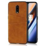 Leather+PC Casing Shell with Two Card Slots for OnePlus 6T – Brown