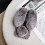 Rabbit Shape Fluffy Fur Coated Rhinestone TPU Shell for OnePlus 7 Pro – Coffee