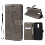 Imprint Butterfly Leather Wallet Case for Nokia 3.2 – Grey