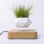 Magnetic Suspension Flower Pot Micro Landscape Gardening Levitating Air Bonsai Pot – Light Brown/US Plug