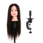 Training Head Hair Manikin Head Hairdressing Dummy Head Salon Head + Hair Clamp Holder – Brown
