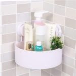 Plastic Suction Cup Corner Shower Storage Rack Random Holes for Bathroom Kitchen – White