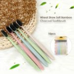 10Pcs Black Tooth Brush Wheat Straw Soft Bamboo Charcoal Toothbrush Set for Kids and Adults