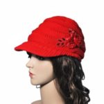 Winter Women Cable Knitted Visor Hat – Red