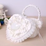 Wedding Decoration Supplies Set with Satin Flower Girl Basket and 7 x 7 inches White Heart Ring Bearer Pillow – White