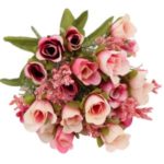 20 Heads 1Pc Artificial Silk Cloth Rose Bouquet Home Decor Wedding Mini Flower Romantic Wedding Party Supplies – Deep Pink