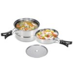 3Pcs/ Set Stainless Steel Outdoor Home Kitchen Cooking Set Camping Cookware Pot Frying Pan Steaming Rack