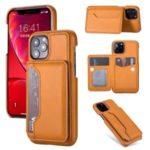 PU Leather + PC Card Holder Kickstand Phone Cover for Apple iPhone 11 Pro 5.8 inch – Brown