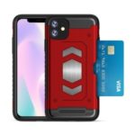 PC + TPU Combo Card Holder Back Covering Case for iPhone 11 6.1 inch – Red