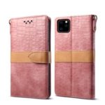 Crocodile Skin Splicing PU Leather Wallet Case Cover for iPhone 11 6.1 inch – Pink