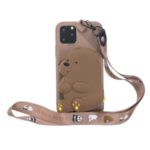 3D Cartoon Animal Shape Purse Soft Silicone Phone Shell with Neck Strap for iPhone 11 Pro Max 6.5 inch (2019) – Bear/Brown