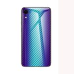 Carbon Fiber Texture Tempered Glass + PC + TPU Hybrid Phone Case Covering for iPhone XR 6.1 inch – Purple / Blue