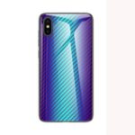 Carbon Fiber Texture Tempered Glass + PC + TPU Hybrid Phone Case for iPhone XS Max 6.5 inch – Purple / Blue