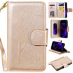 Imprint Girl and Cat 9 Card Slots Leather Wallet Case with Lanyard for iPhone 11 6.1 inch (2019) – Gold