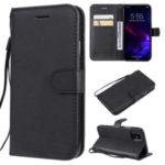 Solid Color PU Leather Wallet Phone Case with Lanyard for iPhone 11 6.1 inch (2019) – Black