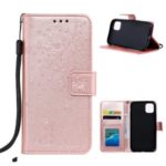Imprint Flower Leather Wallet Phone Casing for iPhone 11 6.1 inch – Rose Gold