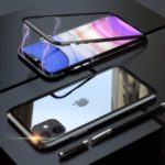 LUPHIE Magnetic Metal Frame Tempered Glass Phone Shell Casing for iPhone 11 6.1 inch – Black