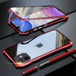 LUPHIE Bat Style Magnetic Installation Metal Frame + Tempered Glass Alll-side Protective Shell for iPhone 11 6.1 inch (2019) – Red