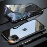 LUPHIE Bat Style Magnetic Installation Metal Frame + Tempered Glass Phone Casing for iPhone 11 Pro 5.8 inch – Black