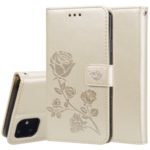 Imprinted Rose Flower Pattern Leather Wallet Phone Cover for iPhone 11 Pro 5.8 inch (2019) – Gold