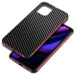 Carbon Fiber Texture Detachable 2-in-1 Non-slip Frame Metal Back Case for iPhone 11 Pro 5.8 inch – Red
