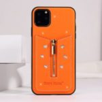 FIERRE SHANN Zipper Card Slot Back Phone Case Cover for iPhone 11 Pro Max 6.5 inch – Orange