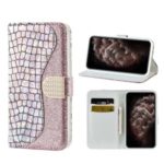 Crocodile Texture Flash Powder Leather Phone Shell with Stand Wallet Case for iPhone 11 Pro 5.8 inch – Rose Gold