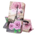 Pattern Printing Leather Wallet Case for Samsung Galaxy Note 10 5G / Note 10 – Eiffel Tower and Flowers