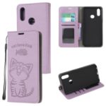Auto-absorbed Imprint Cat Fish Bone Leather Wallet Case for Samsung Galaxy A10s – Light Purple