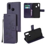 Imprint Butterflies Pattern Wallet Stand Flip Leather Case for Samsung Galaxy A10s – Dark Purple