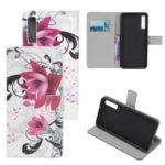 Printing Style PU Leather Cover Stand Wallet Phone Case for Samsung Galaxy A50/A50s/A30s – Purple Flowers