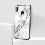 Marble Pattern Tempered Glass Back Phone Hybrid Case for Samsung Galaxy A20e – White